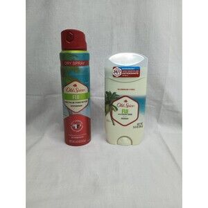 Lot Of 2 Old Spice Fiji W/Palm Tree Antiperspirant Dry Spray + Deodorant Stick
